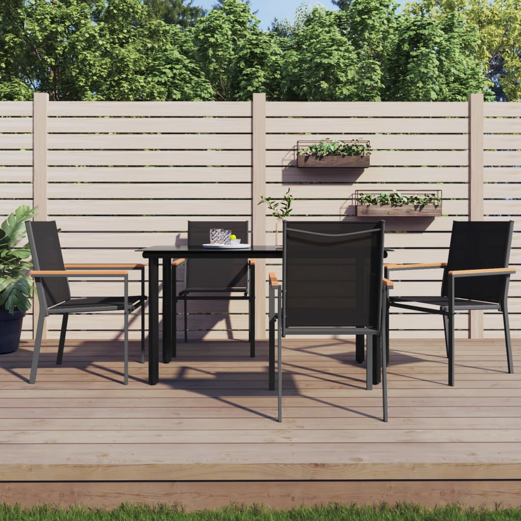 4-Piece Black Steel Garden Chairs Set, Textilene, 55x61.5x90 cm