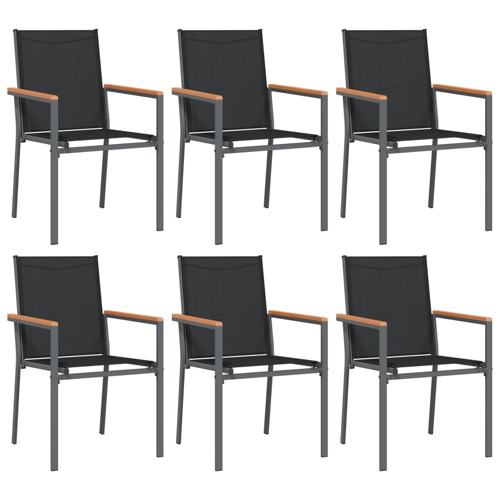 Set of 6 Black Garden Chairs - Textilene & Steel, 55x61.5x90 cm