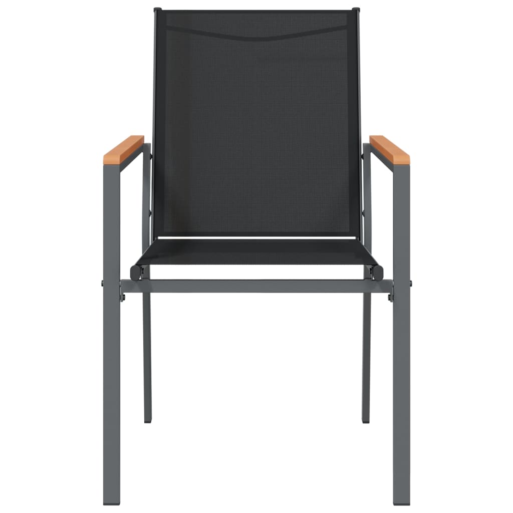 Set of 6 Black Garden Chairs - Textilene & Steel, 55x61.5x90 cm