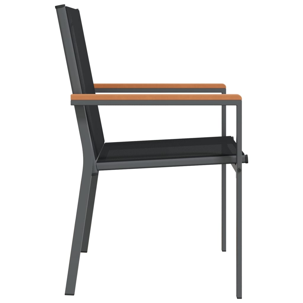 Set of 6 Black Garden Chairs - Textilene & Steel, 55x61.5x90 cm