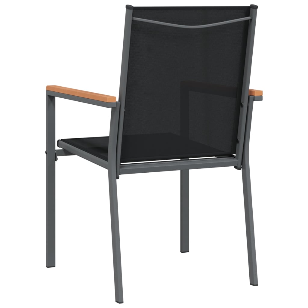 Set of 6 Black Garden Chairs - Textilene & Steel, 55x61.5x90 cm