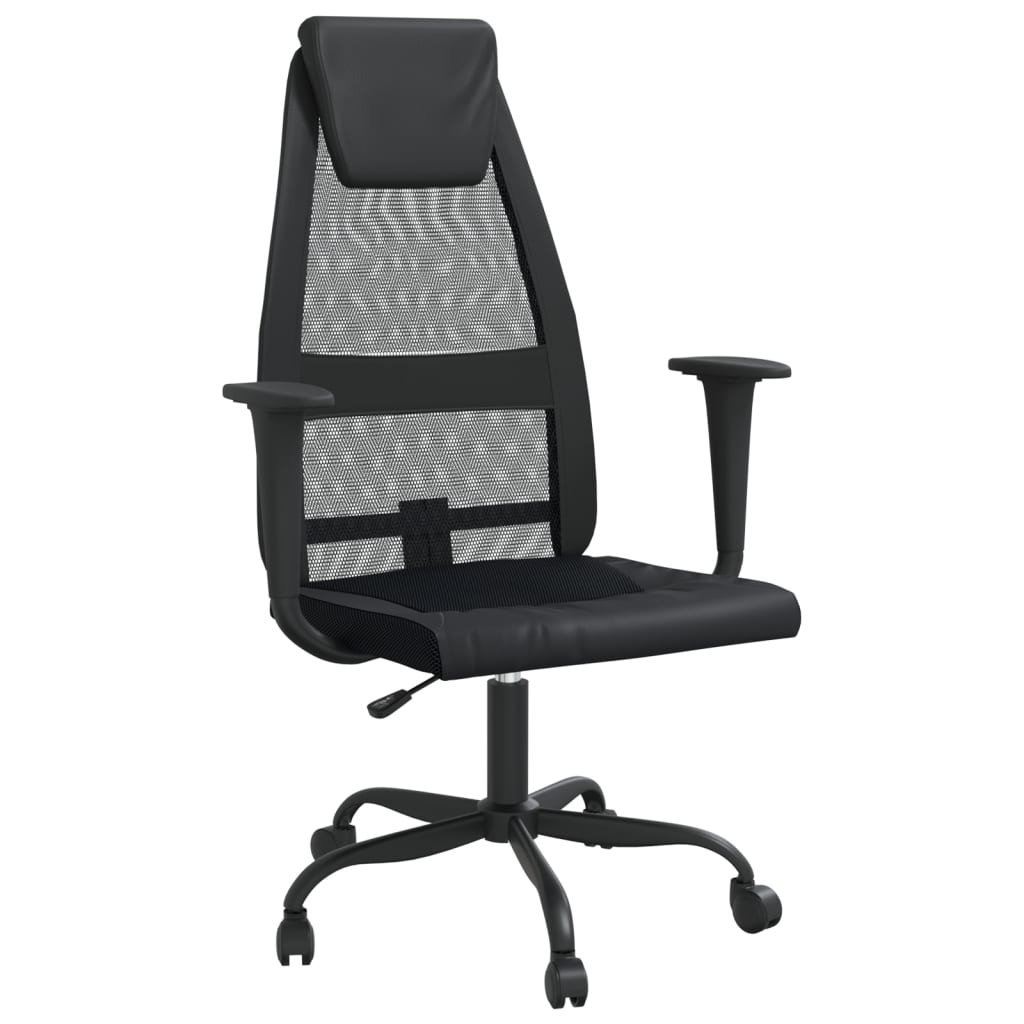 Ergonomic Office Chair - Black Mesh & Faux Leather Design