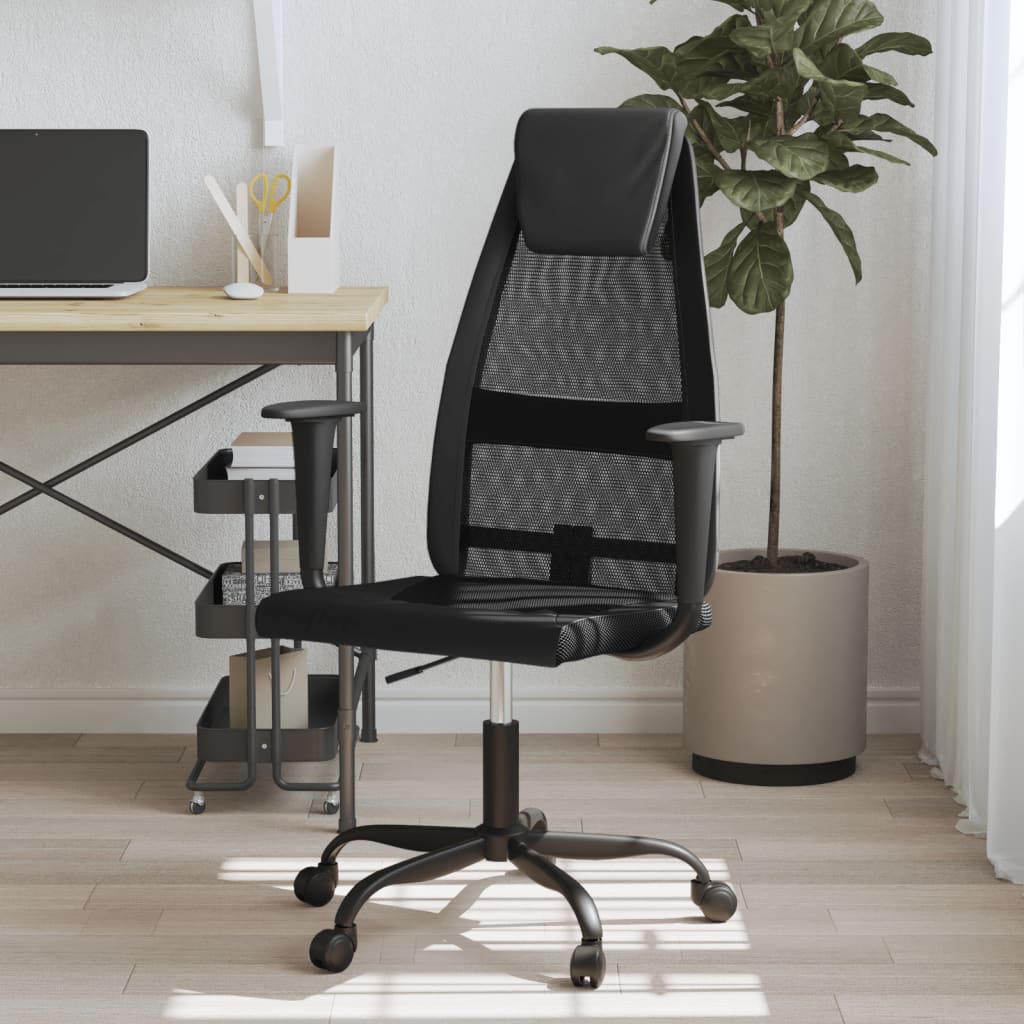 Ergonomic Office Chair - Black Mesh & Faux Leather Design