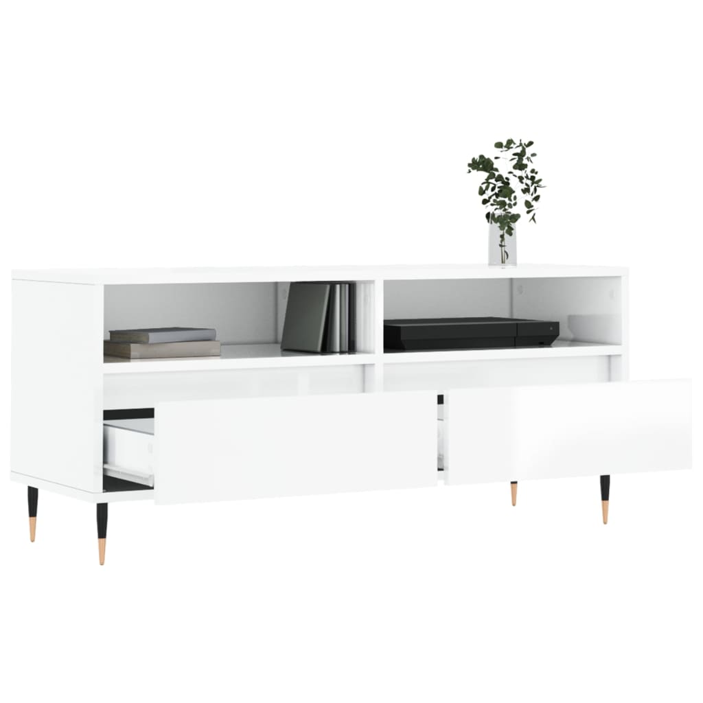 TV Cabinet High Gloss White 100x34.5x44.5 cm Engineered Wood