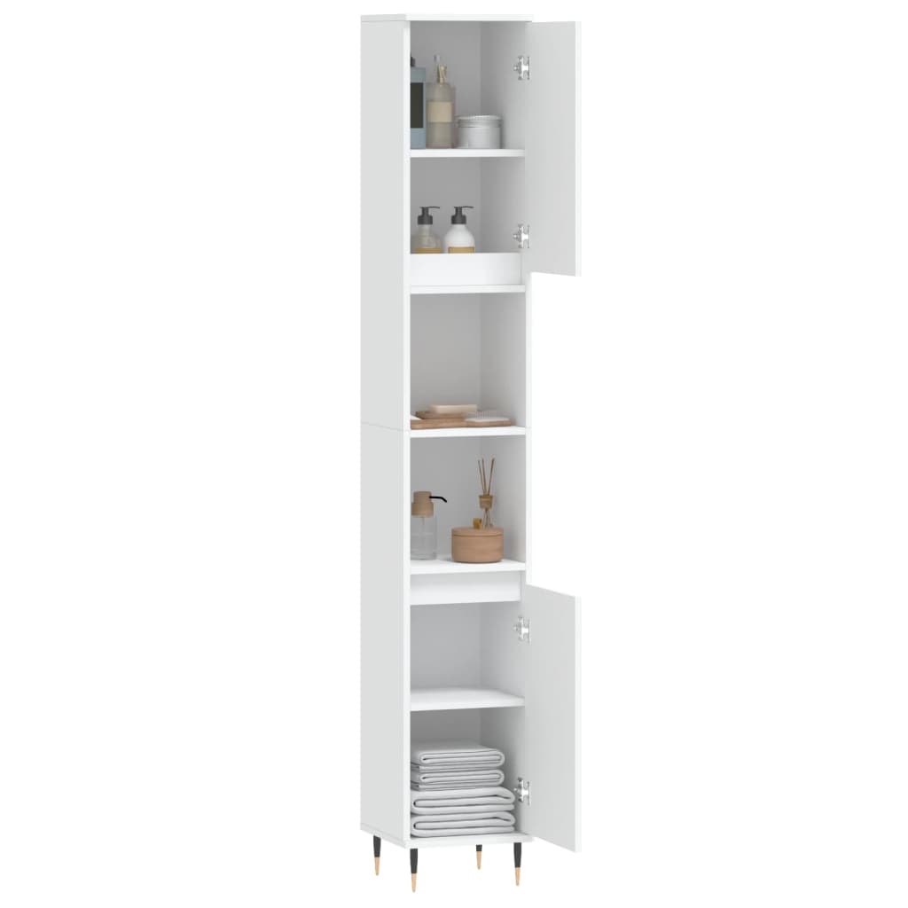 White Engineered Wood Bathroom Cabinet - 30x30x190 cm