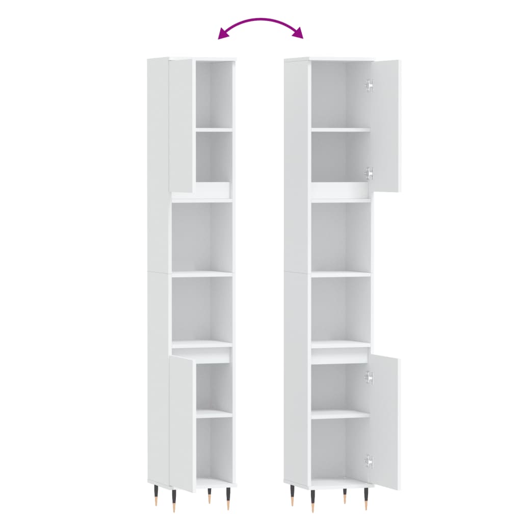 White Engineered Wood Bathroom Cabinet - 30x30x190 cm