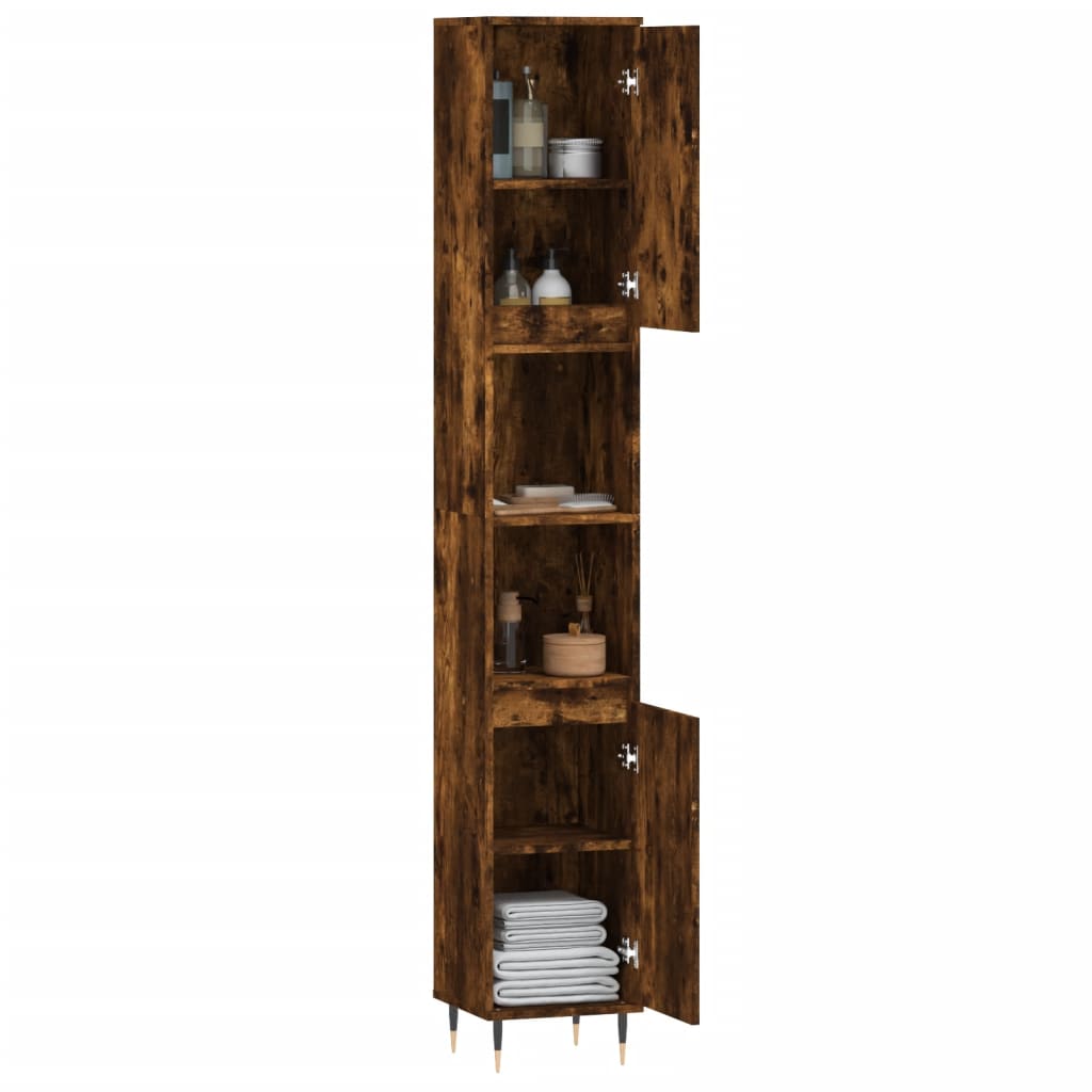 Smoked Oak Bathroom Cabinet - Engineered Wood 30x30x190 cm
