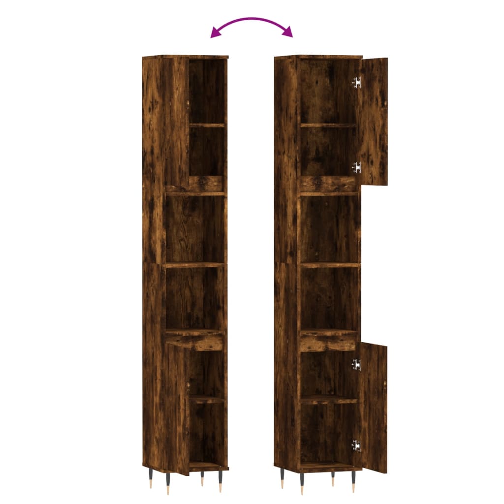 Smoked Oak Bathroom Cabinet - Engineered Wood 30x30x190 cm