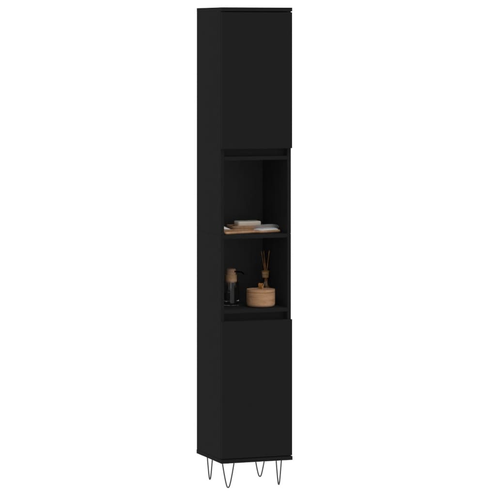 Black Engineered Wood Bathroom Cabinet 30x30x190cm