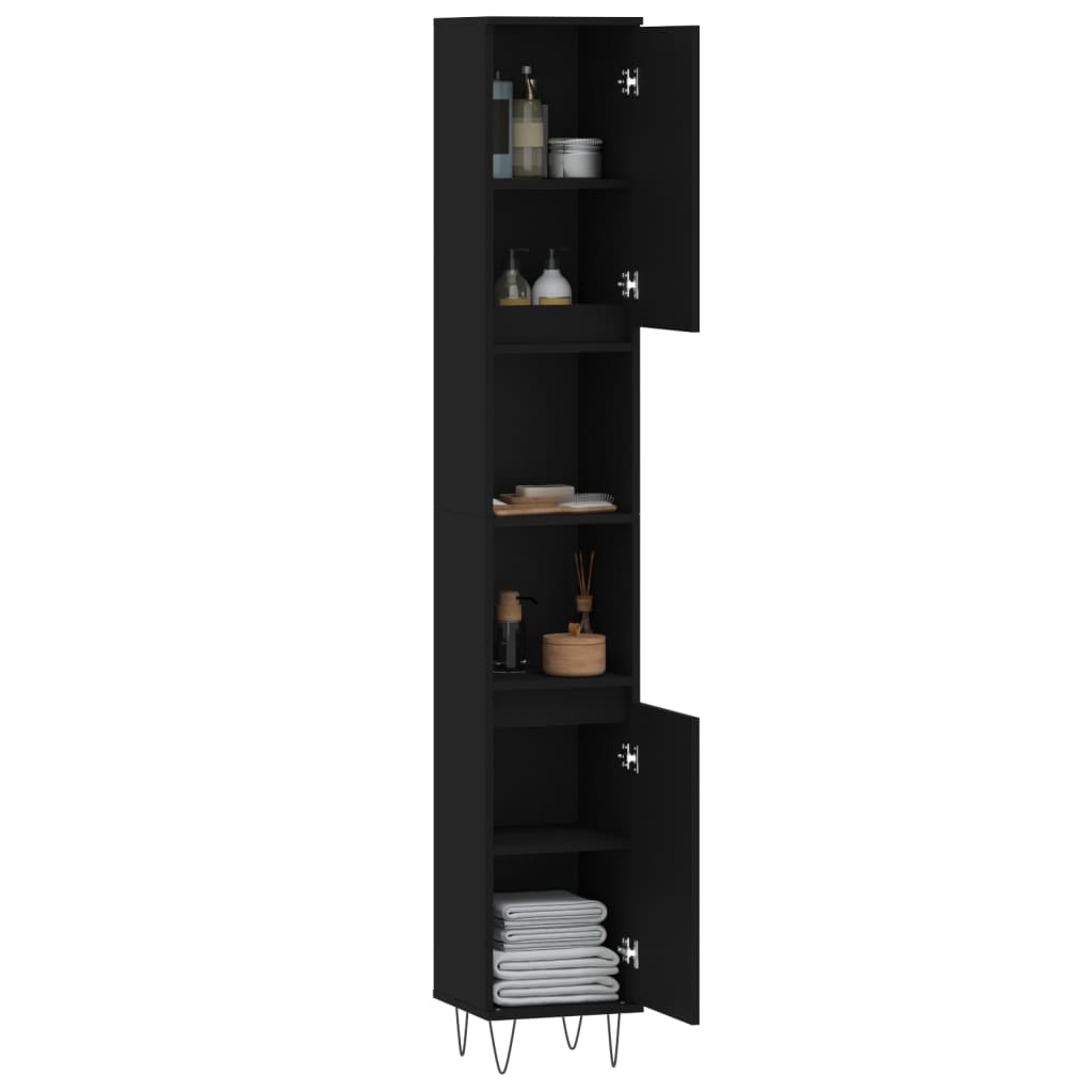 Black Engineered Wood Bathroom Cabinet 30x30x190cm