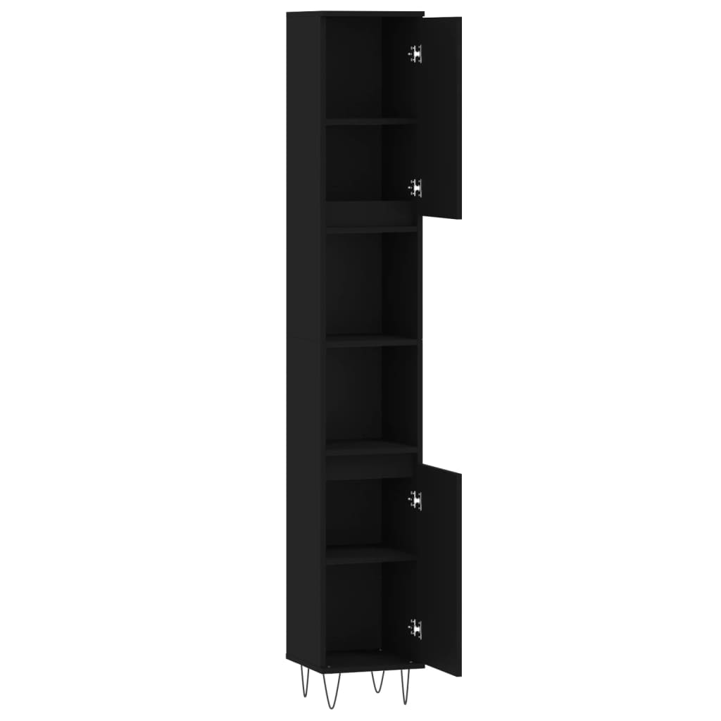 Black Engineered Wood Bathroom Cabinet 30x30x190cm