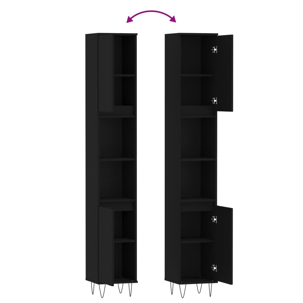 Black Engineered Wood Bathroom Cabinet 30x30x190cm