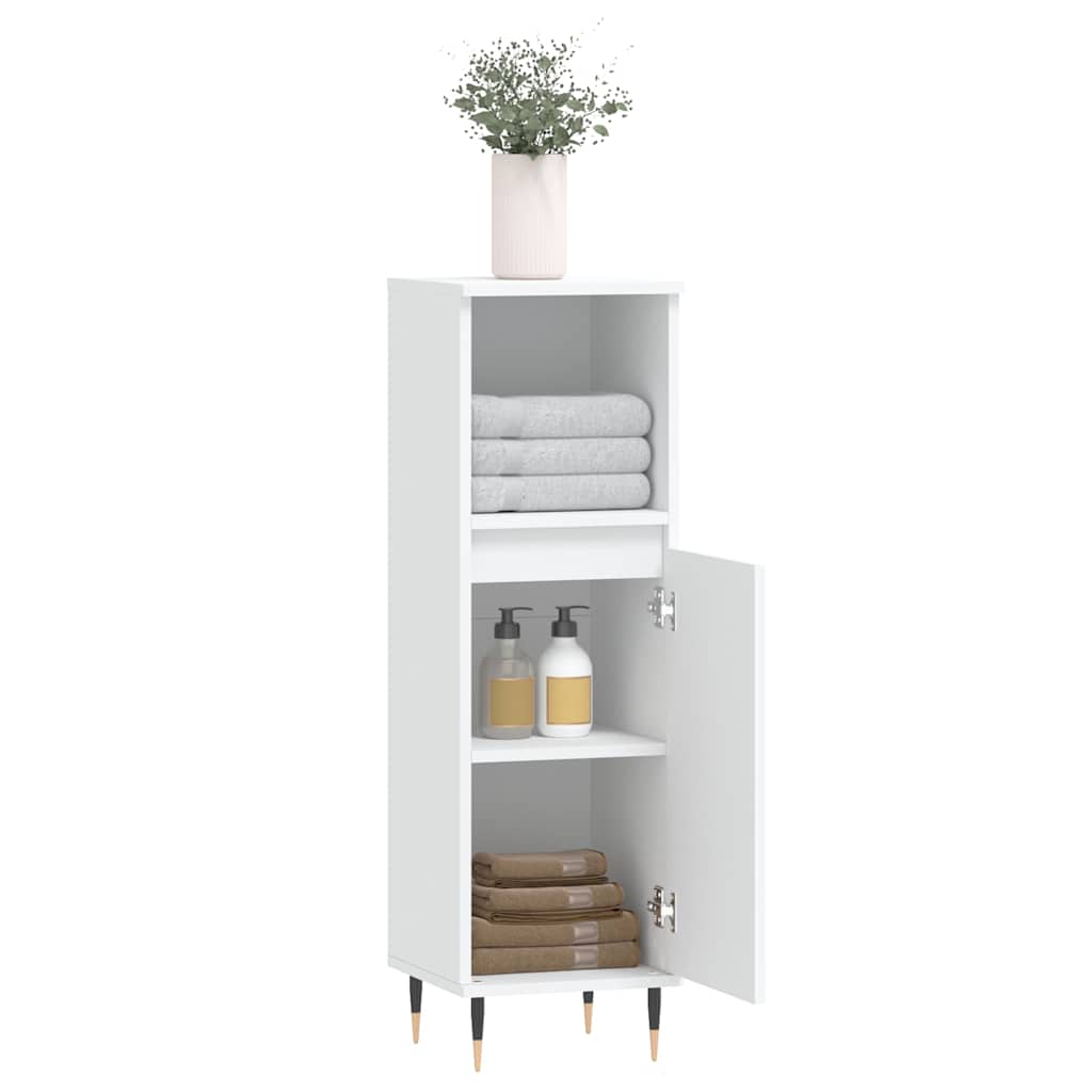 White Engineered Wood Bathroom Cabinet - 30x30x100 cm