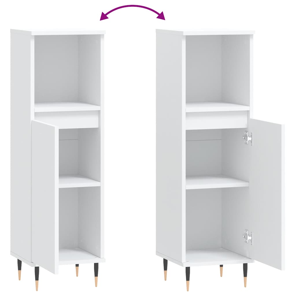 White Engineered Wood Bathroom Cabinet - 30x30x100 cm