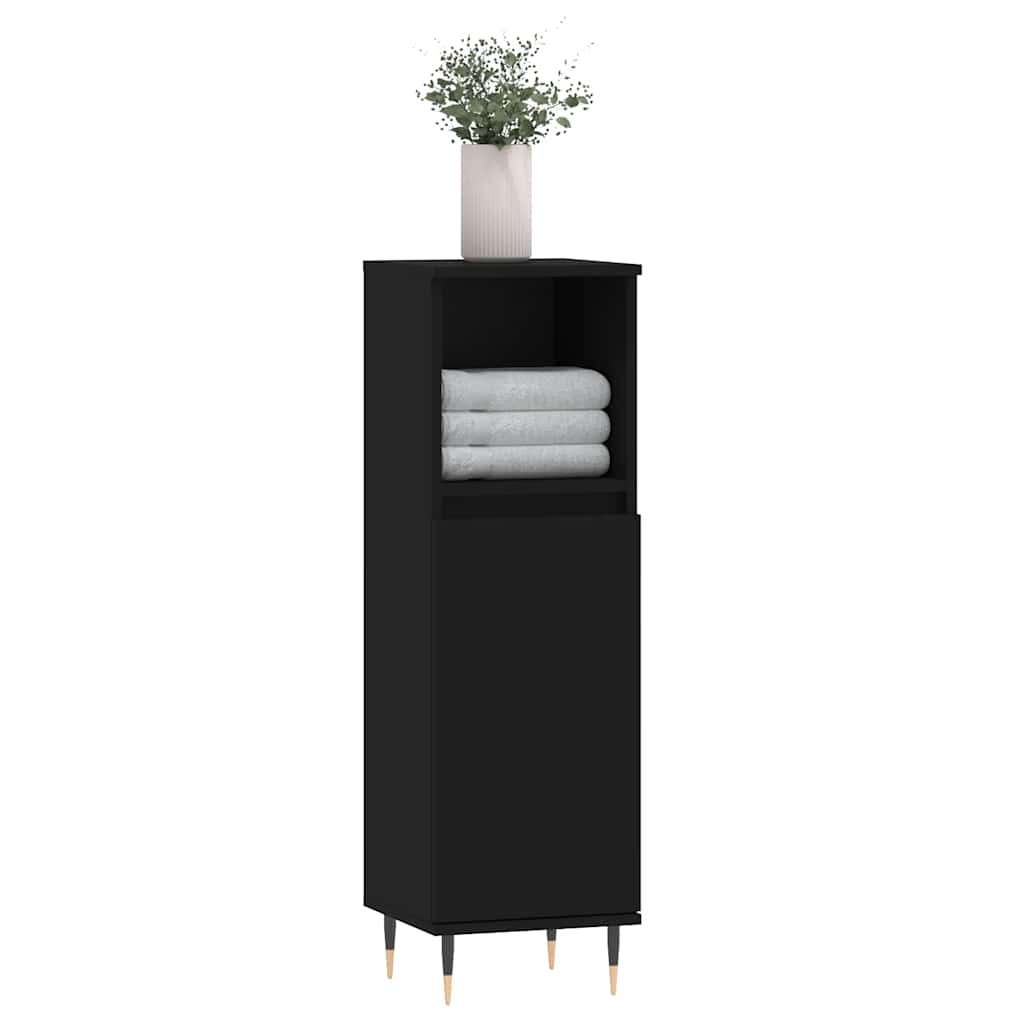 Black Engineered Wood Bathroom Cabinet, 30x30x100 cm