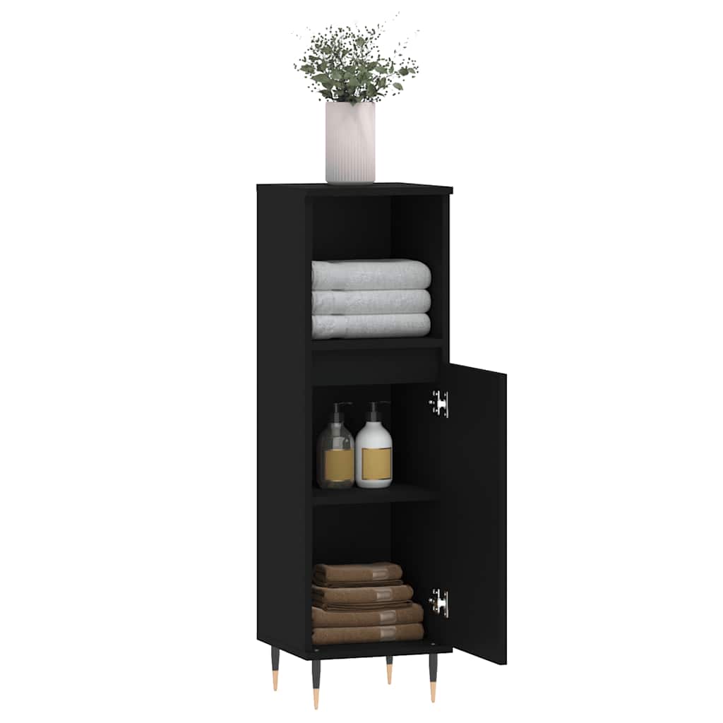 Black Engineered Wood Bathroom Cabinet, 30x30x100 cm
