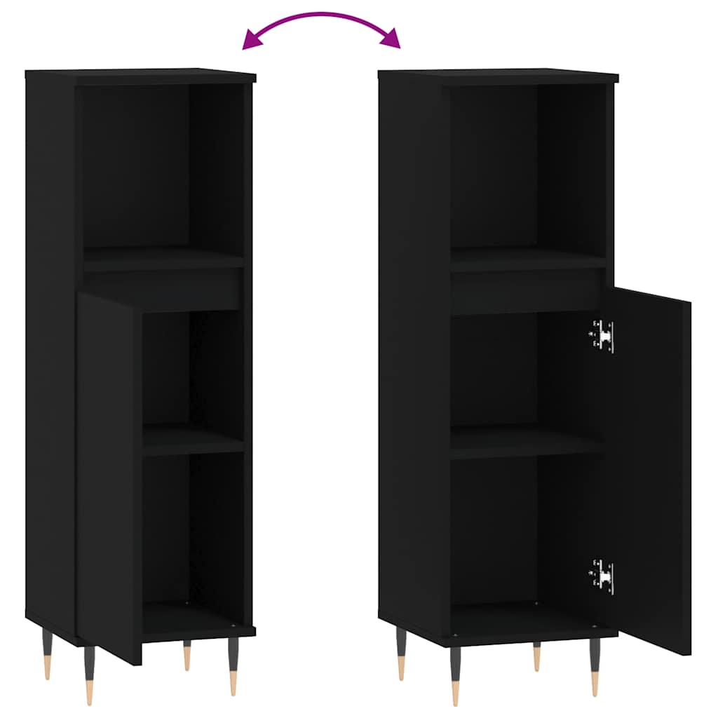 Black Engineered Wood Bathroom Cabinet, 30x30x100 cm