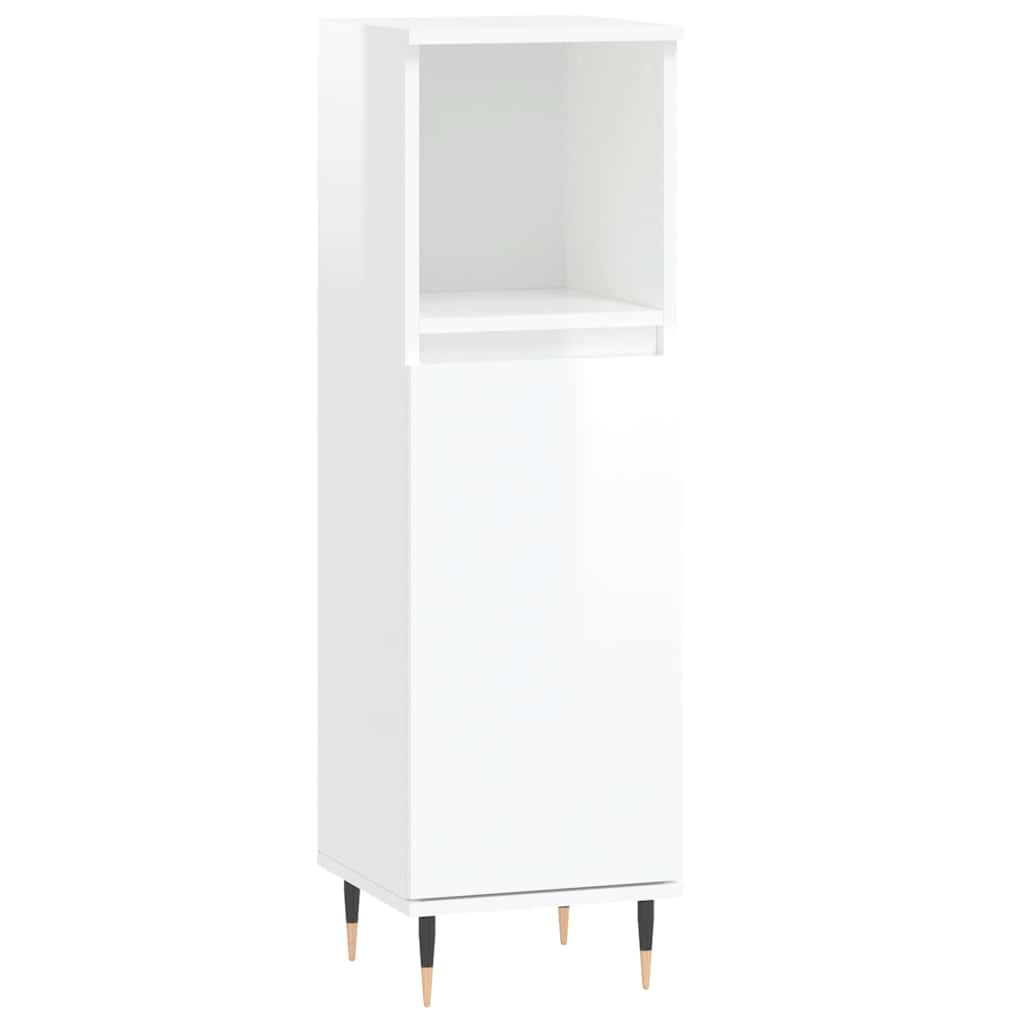 High Gloss White Bathroom Cabinet - Engineered Wood, 30x30x100 cm