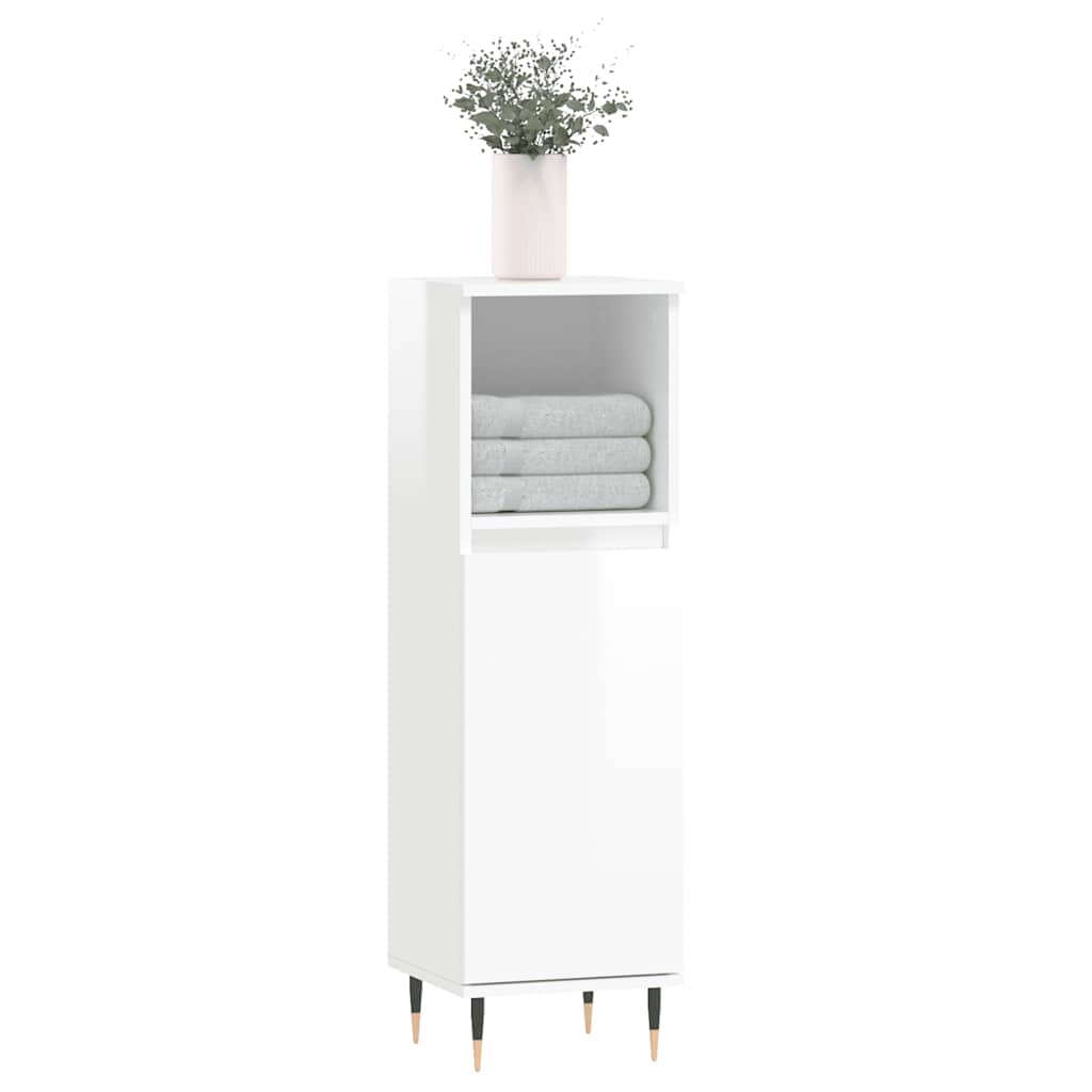 High Gloss White Bathroom Cabinet - Engineered Wood, 30x30x100 cm