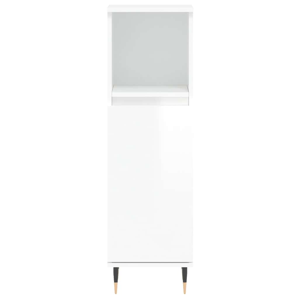 High Gloss White Bathroom Cabinet - Engineered Wood, 30x30x100 cm