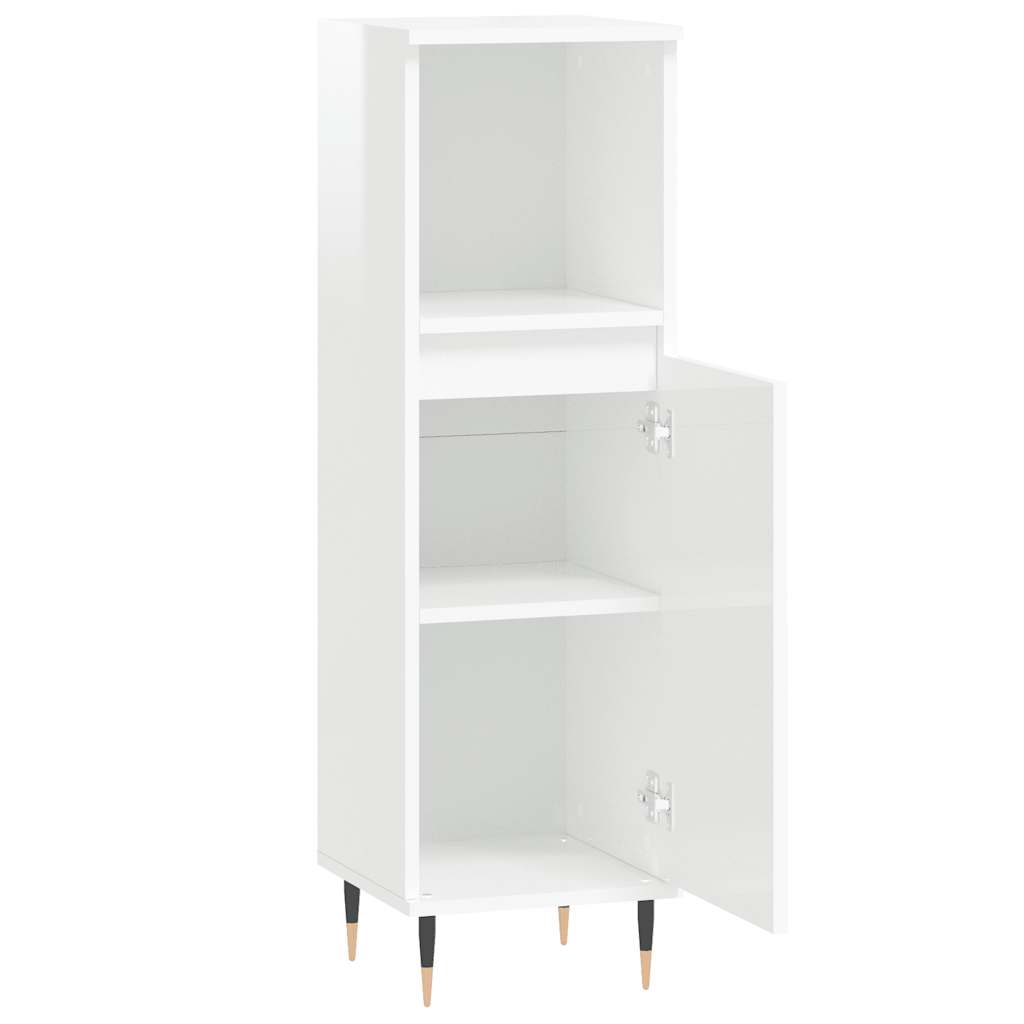 High Gloss White Bathroom Cabinet - Engineered Wood, 30x30x100 cm