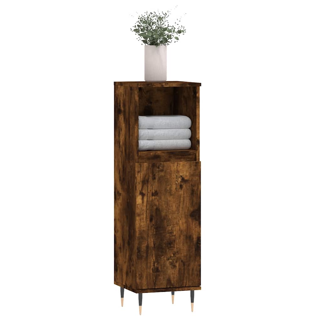 Smoked Oak Bathroom Cabinet - Engineered Wood 30x30x100cm