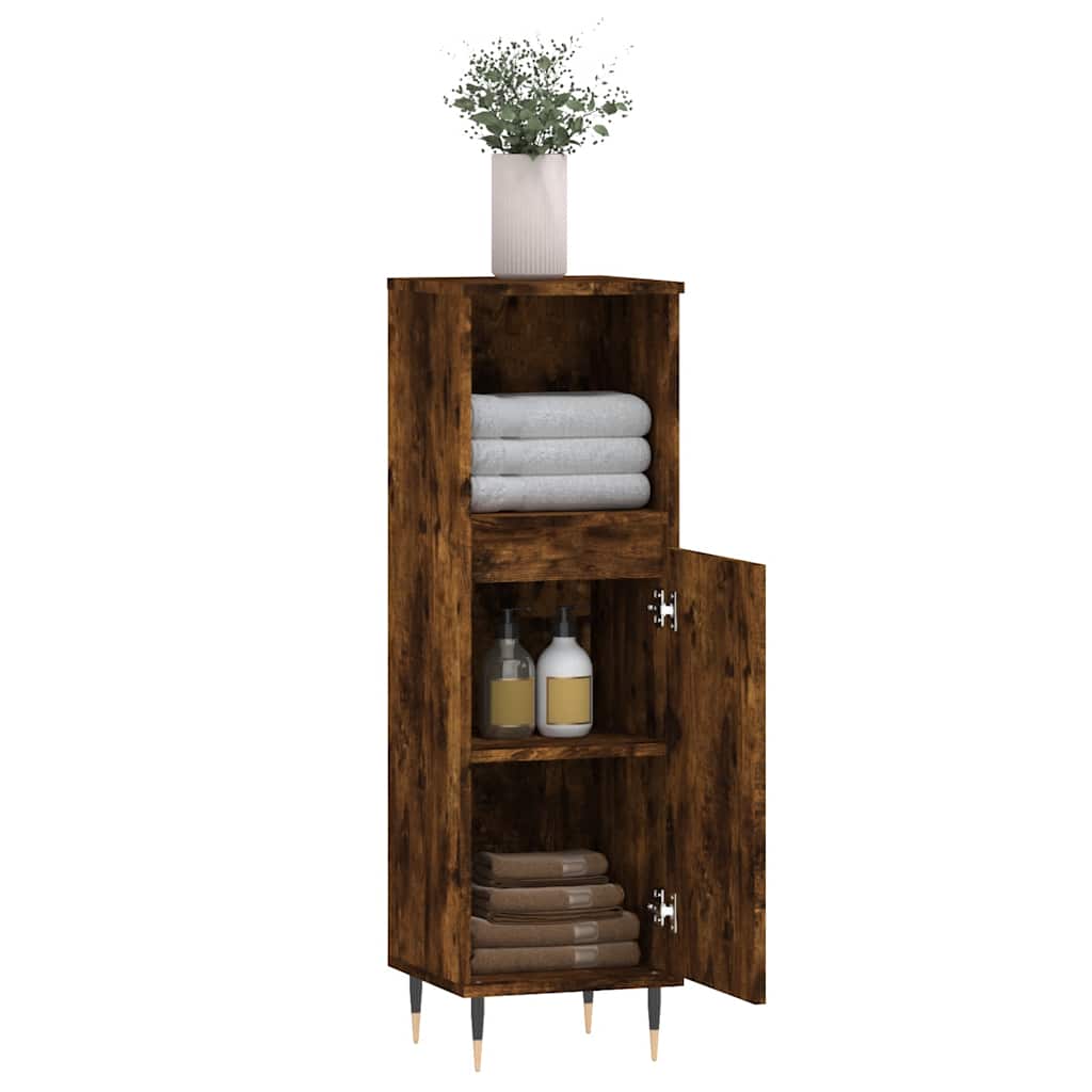 Smoked Oak Bathroom Cabinet - Engineered Wood 30x30x100cm