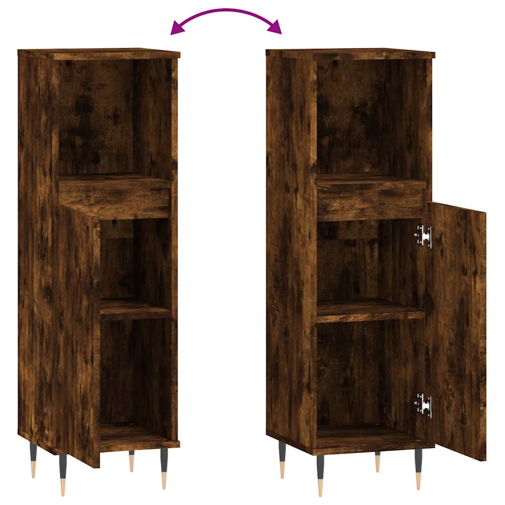 Smoked Oak Bathroom Cabinet - Engineered Wood 30x30x100cm