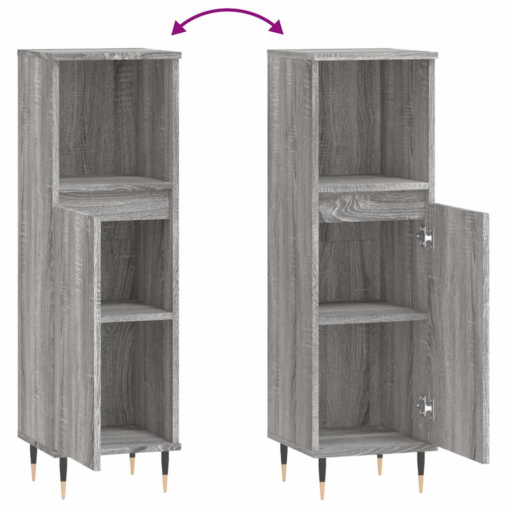 Sonoma Grey Bathroom Cabinet | 30x30x100 cm | Engineered Wood