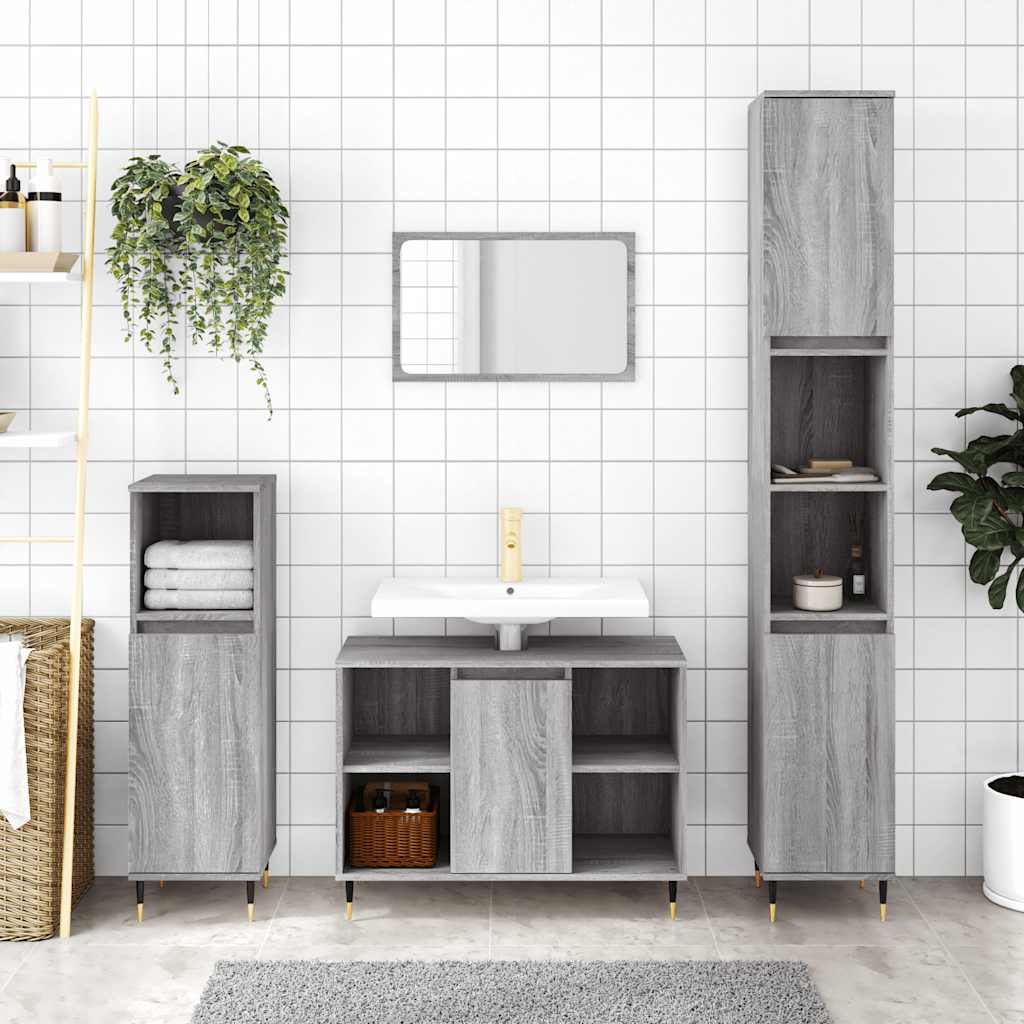 Sonoma Grey Bathroom Cabinet | 30x30x100 cm | Engineered Wood