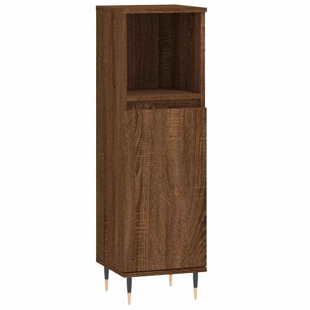 Brown Oak Bathroom Cabinet - Engineered Wood, 30x30x100 cm