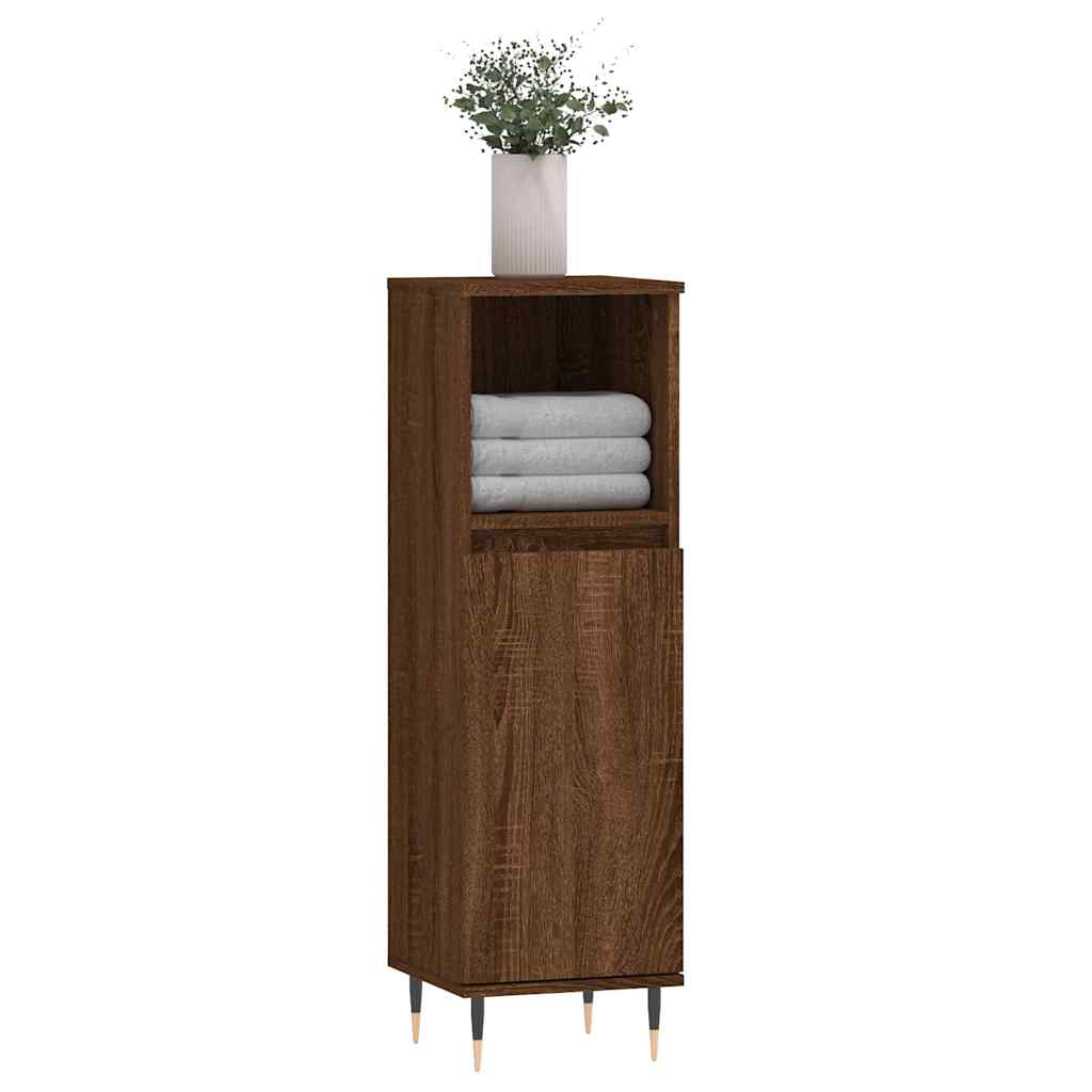 Brown Oak Bathroom Cabinet - Engineered Wood, 30x30x100 cm
