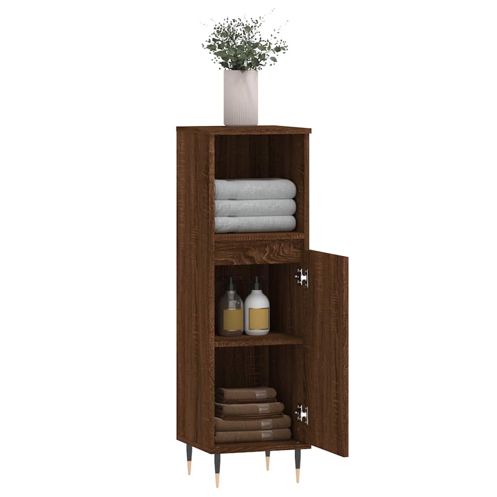 Brown Oak Bathroom Cabinet - Engineered Wood, 30x30x100 cm