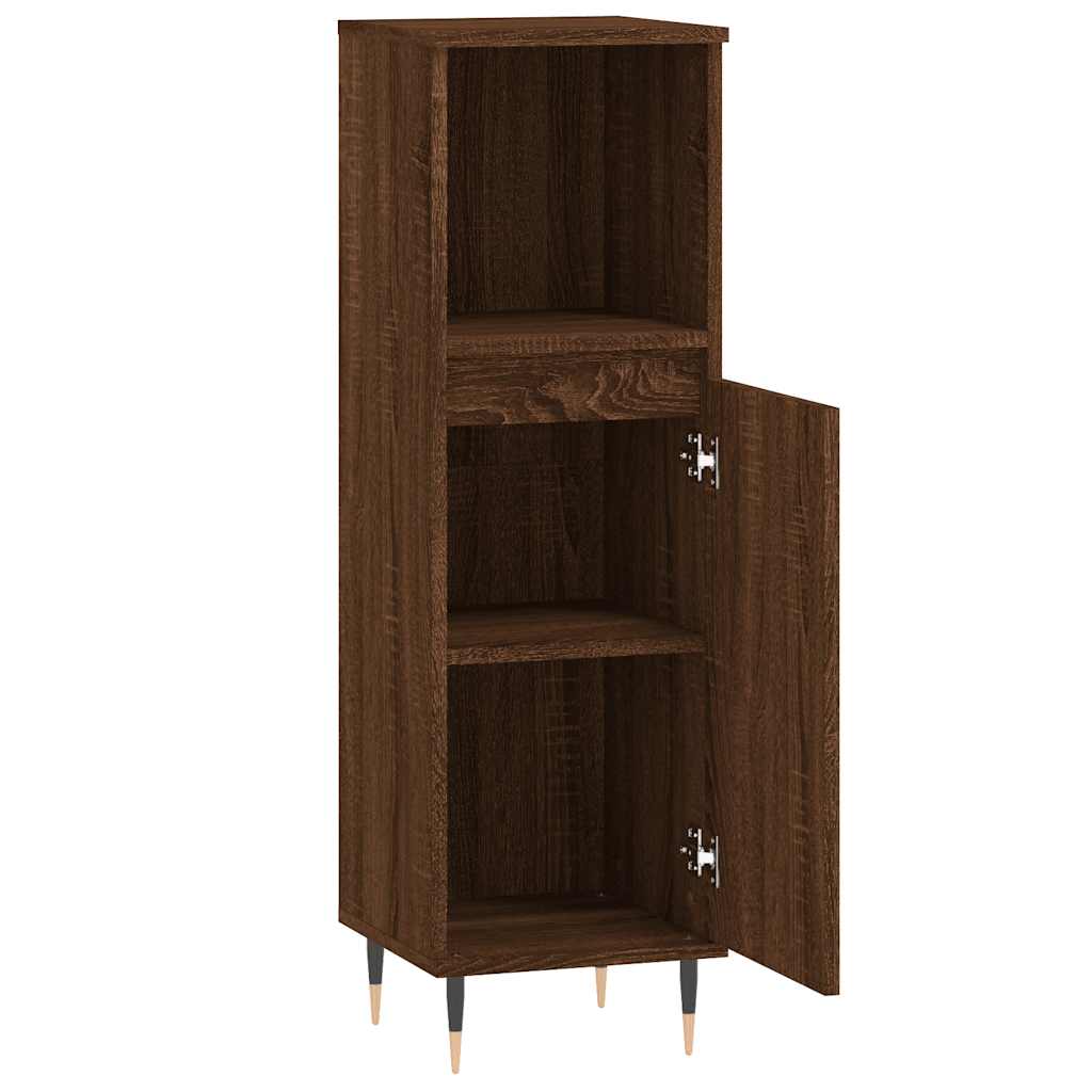 Brown Oak Bathroom Cabinet - Engineered Wood, 30x30x100 cm