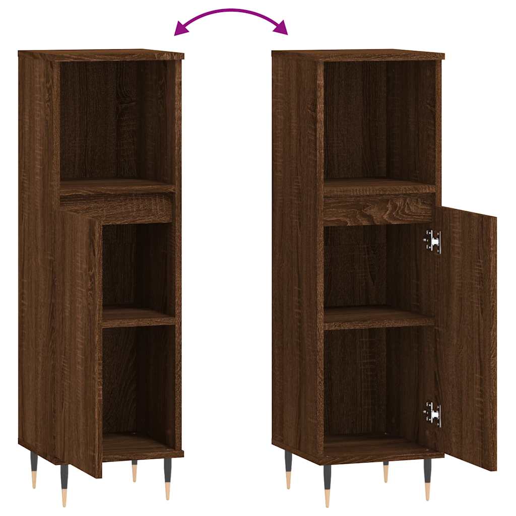 Brown Oak Bathroom Cabinet - Engineered Wood, 30x30x100 cm