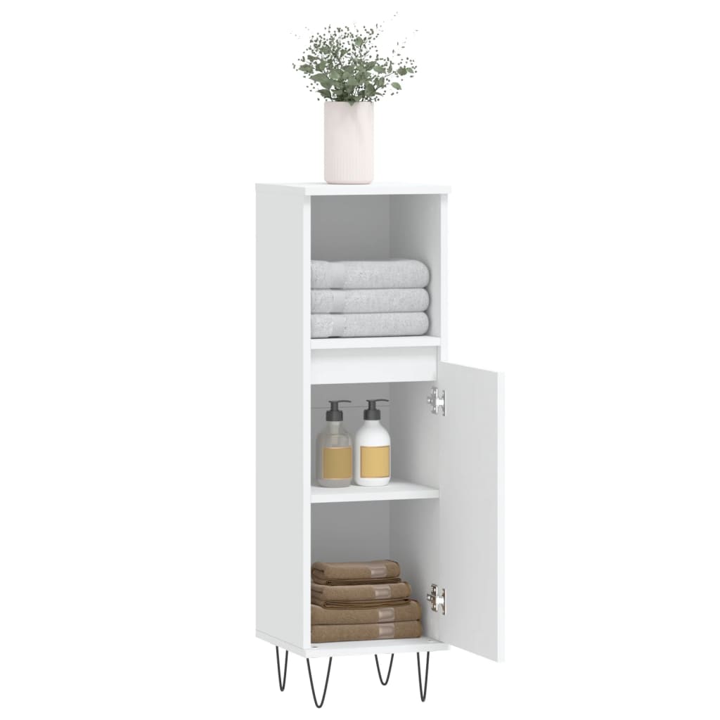 White Engineered Wood Bathroom Cabinet 30x30x100 cm
