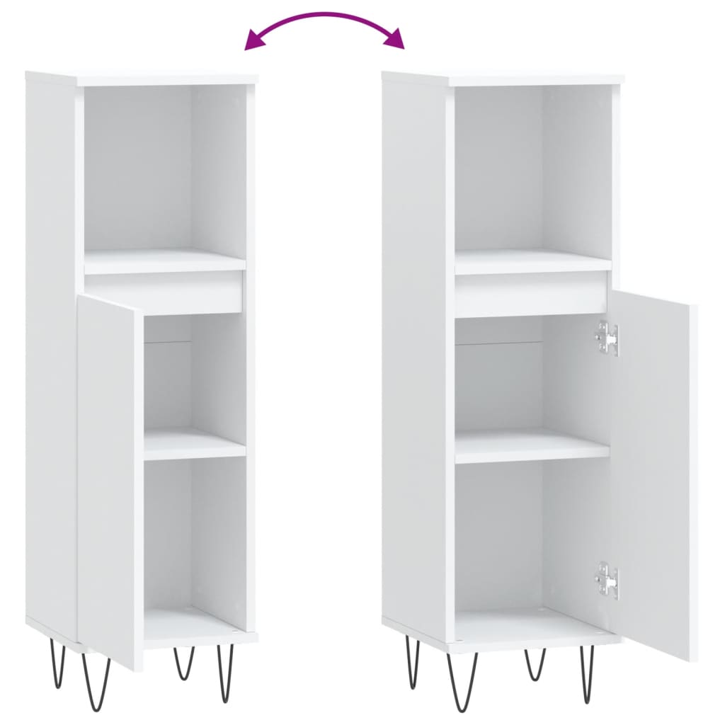 White Engineered Wood Bathroom Cabinet 30x30x100 cm