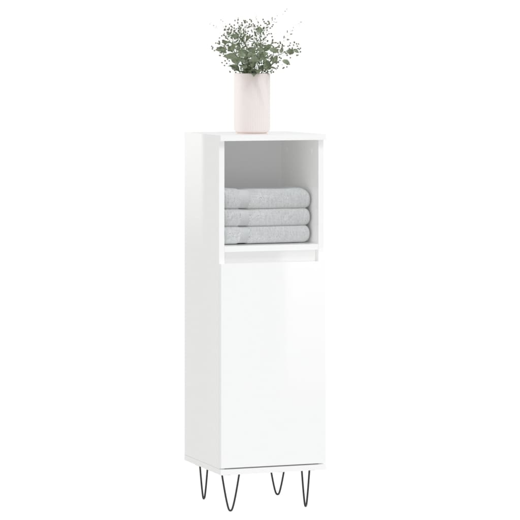 High Gloss White Bathroom Cabinet 30x30x100cm Engineered Wood
