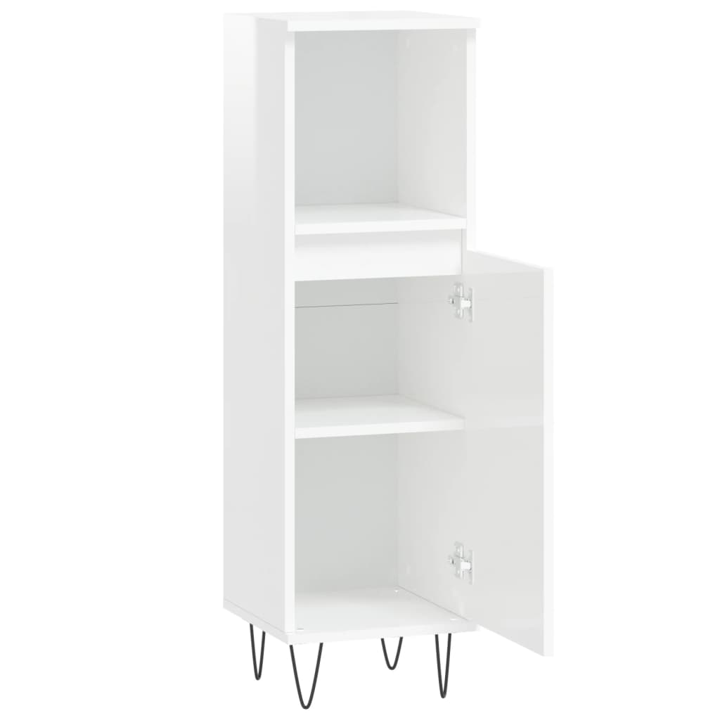 High Gloss White Bathroom Cabinet 30x30x100cm Engineered Wood