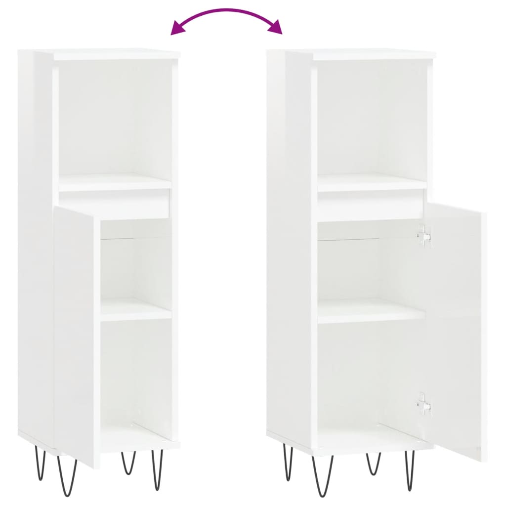 High Gloss White Bathroom Cabinet 30x30x100cm Engineered Wood