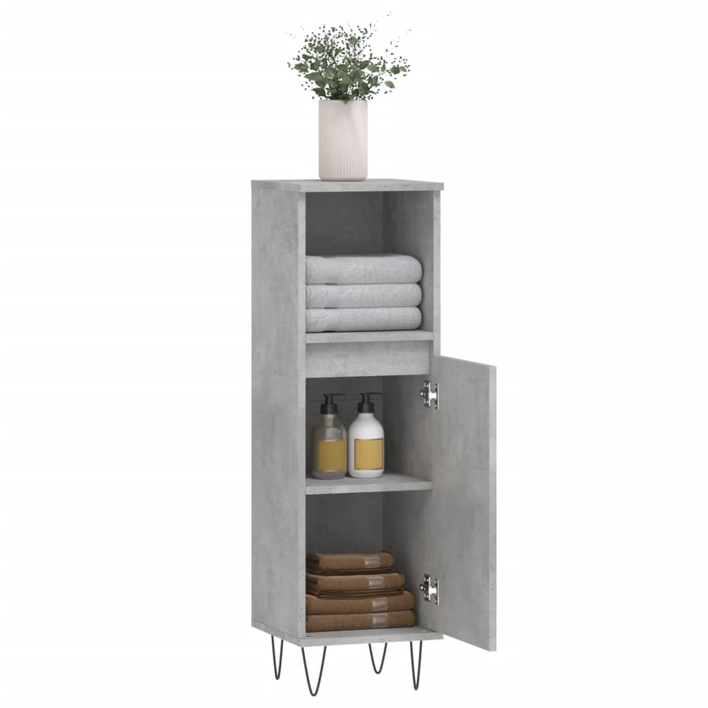Concrete Grey Bathroom Cabinet | 30x30x100 cm | Engineered Wood
