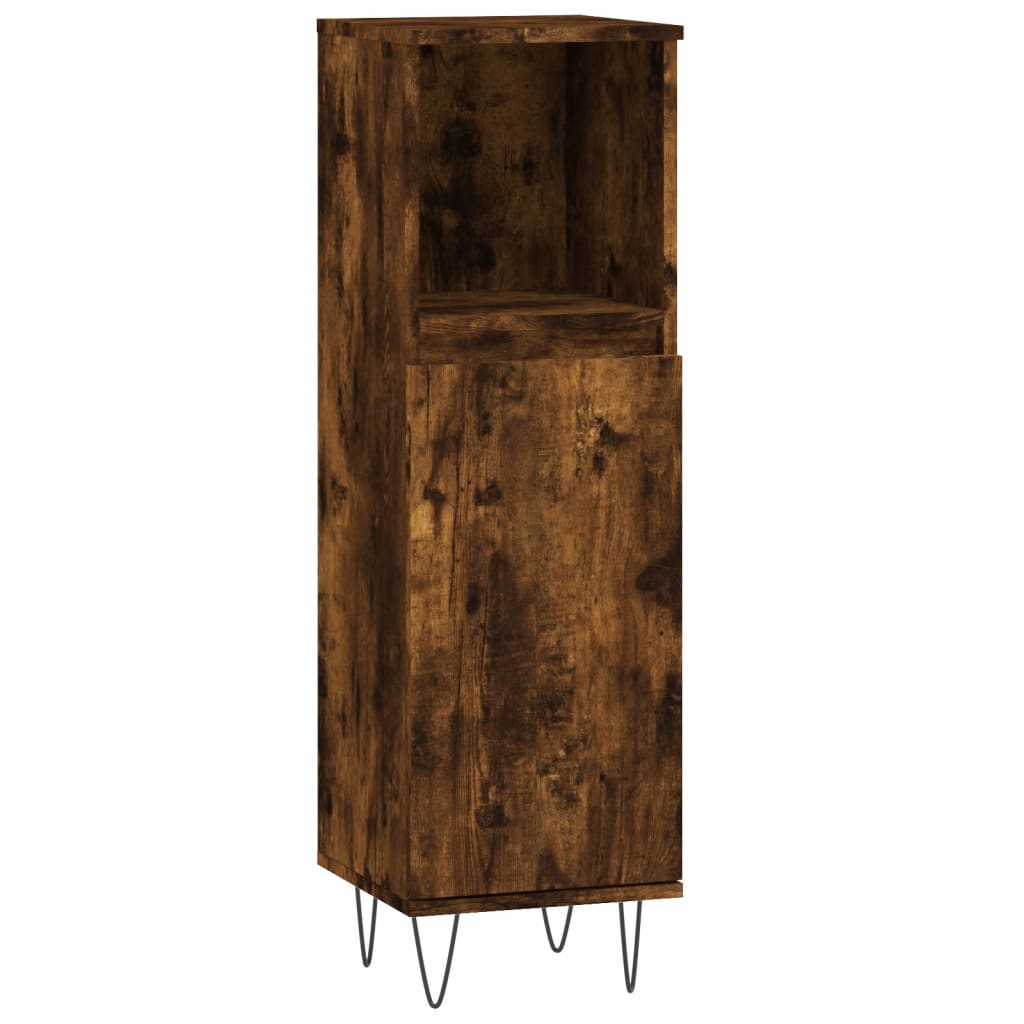 Smoked Oak Bathroom Cabinet - Engineered Wood, 30x30x100 cm