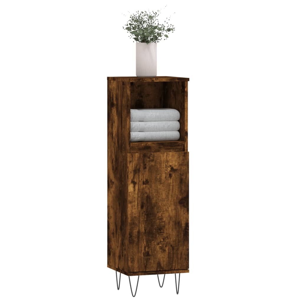 Smoked Oak Bathroom Cabinet - Engineered Wood, 30x30x100 cm
