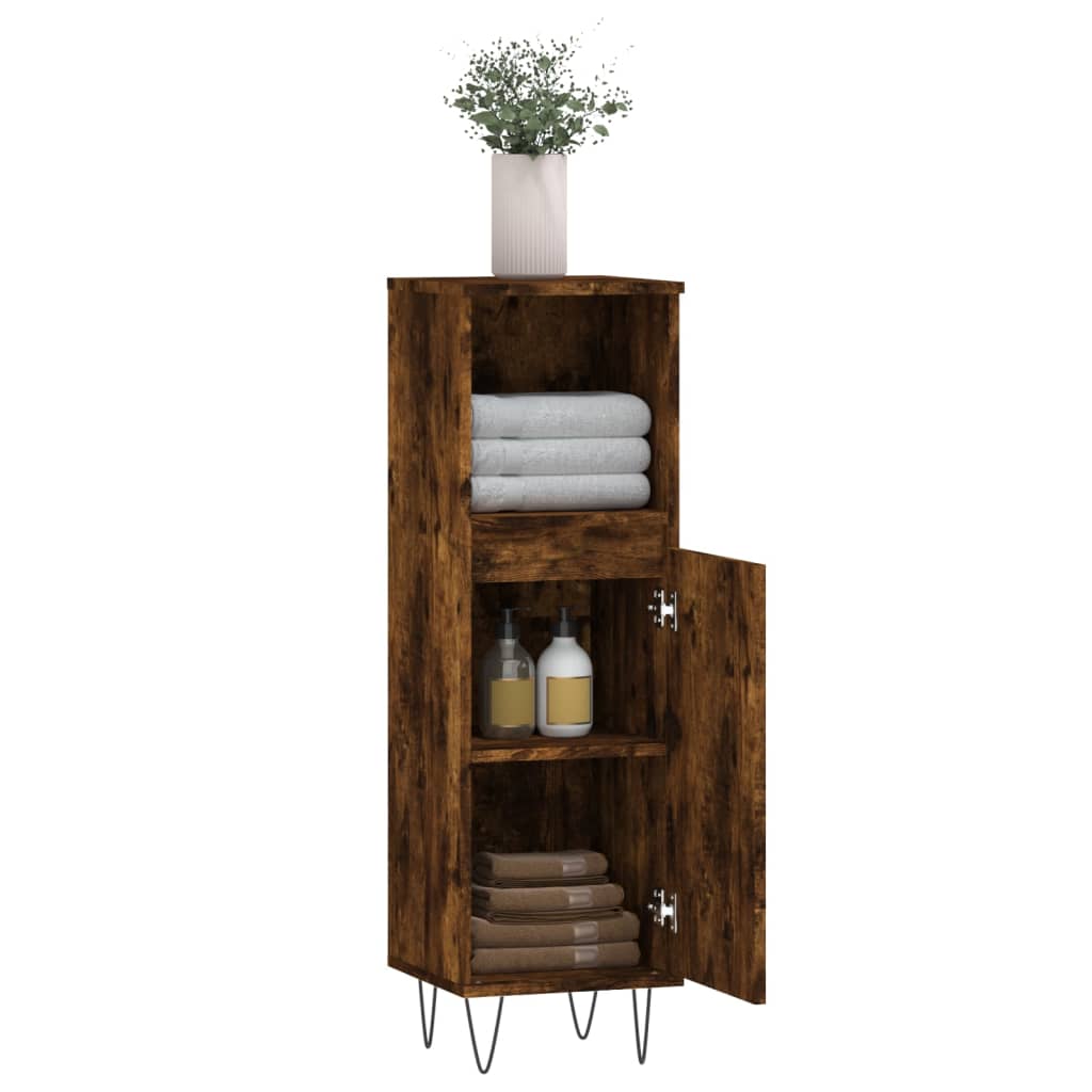 Smoked Oak Bathroom Cabinet - Engineered Wood, 30x30x100 cm