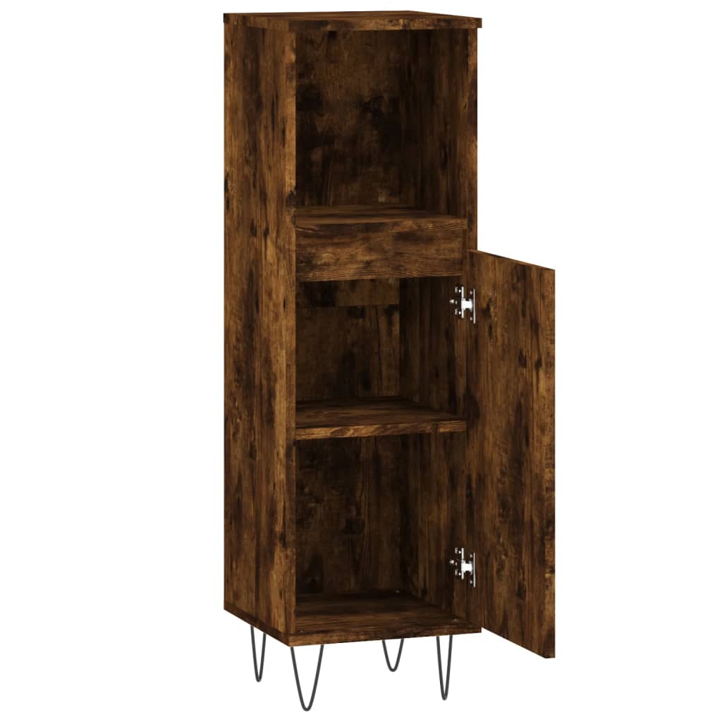 Smoked Oak Bathroom Cabinet - Engineered Wood, 30x30x100 cm