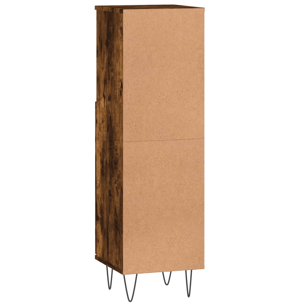 Smoked Oak Bathroom Cabinet - Engineered Wood, 30x30x100 cm