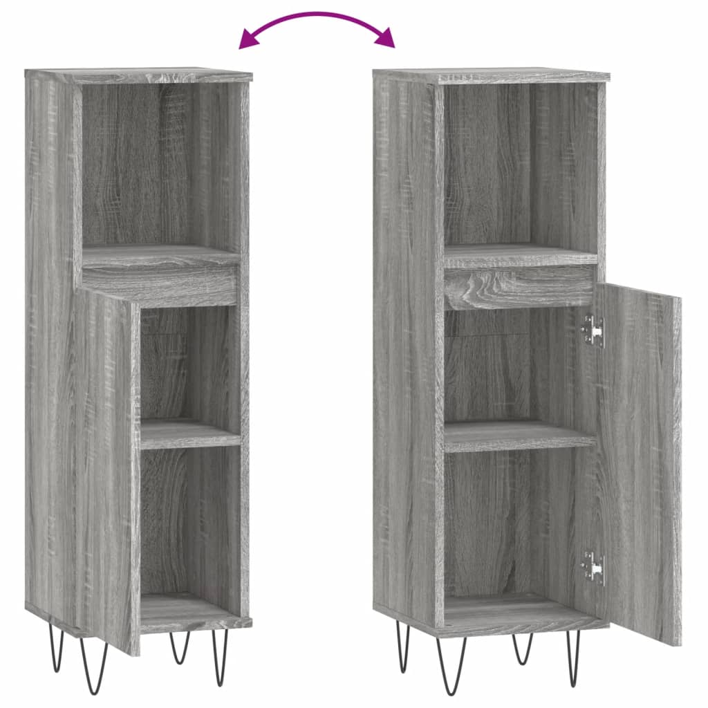 Grey Sonoma Bathroom Cabinet - 30x30x100 cm Engineered Wood