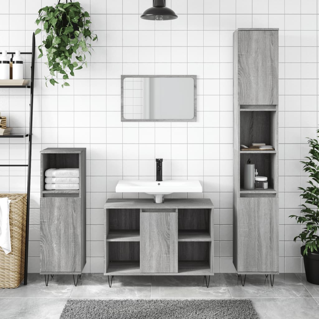 Grey Sonoma Bathroom Cabinet - 30x30x100 cm Engineered Wood