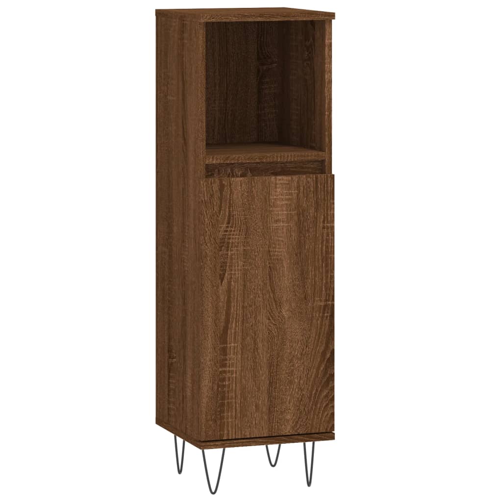 Brown Oak Bathroom Cabinet - 30x30x100 cm Engineered Wood