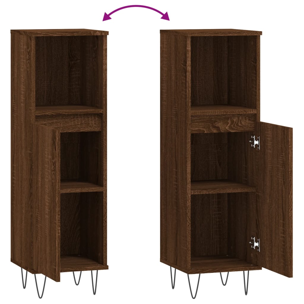 Brown Oak Bathroom Cabinet - 30x30x100 cm Engineered Wood